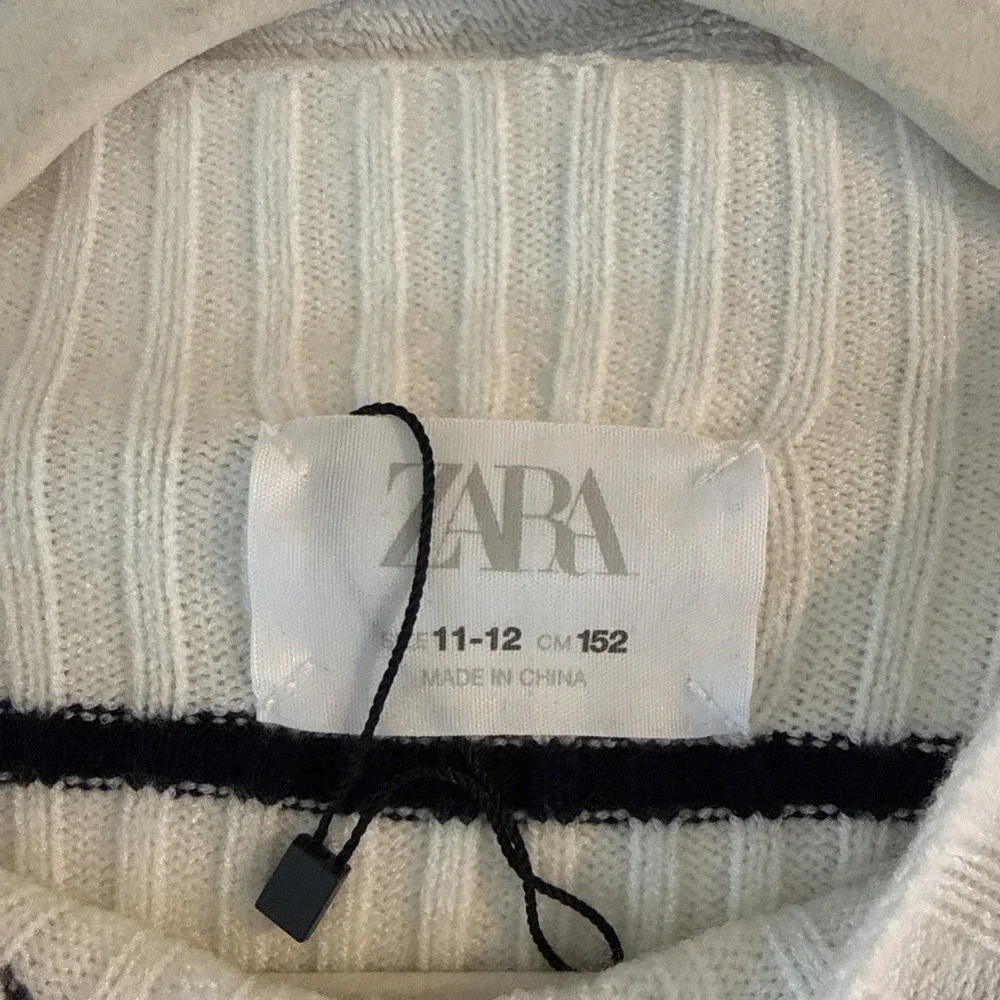 Zara Kids Girls Ribbed Striped Sweater Size 11-12 Cream Black Nautical Chic